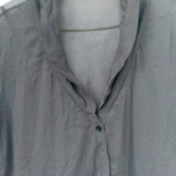 DARK GRAY CREPE JACKET SHEER LONG-SLEEVE BLOUSE SIZE M SHAWL NECKLINE TWO LAYERS - Picture 2 of 9